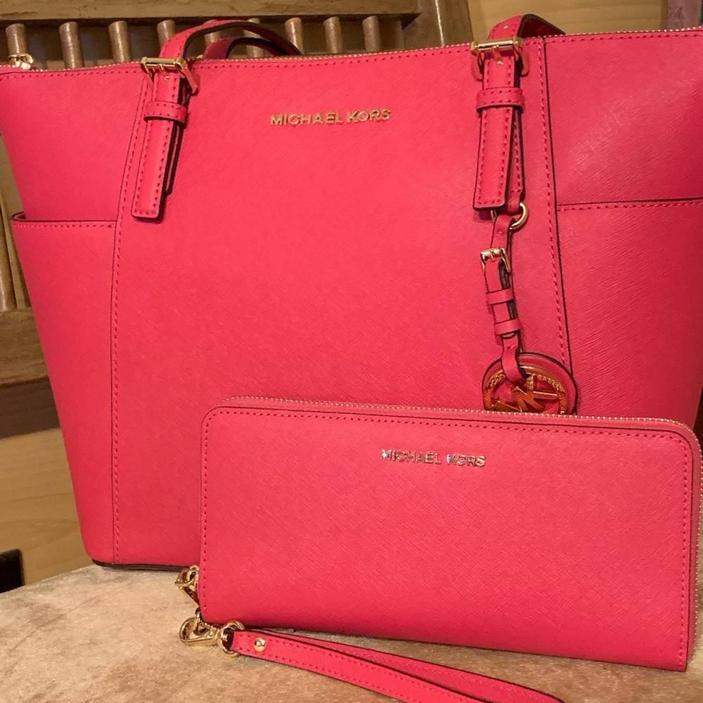 Michael Kors Hot Pink Tote & Wallet